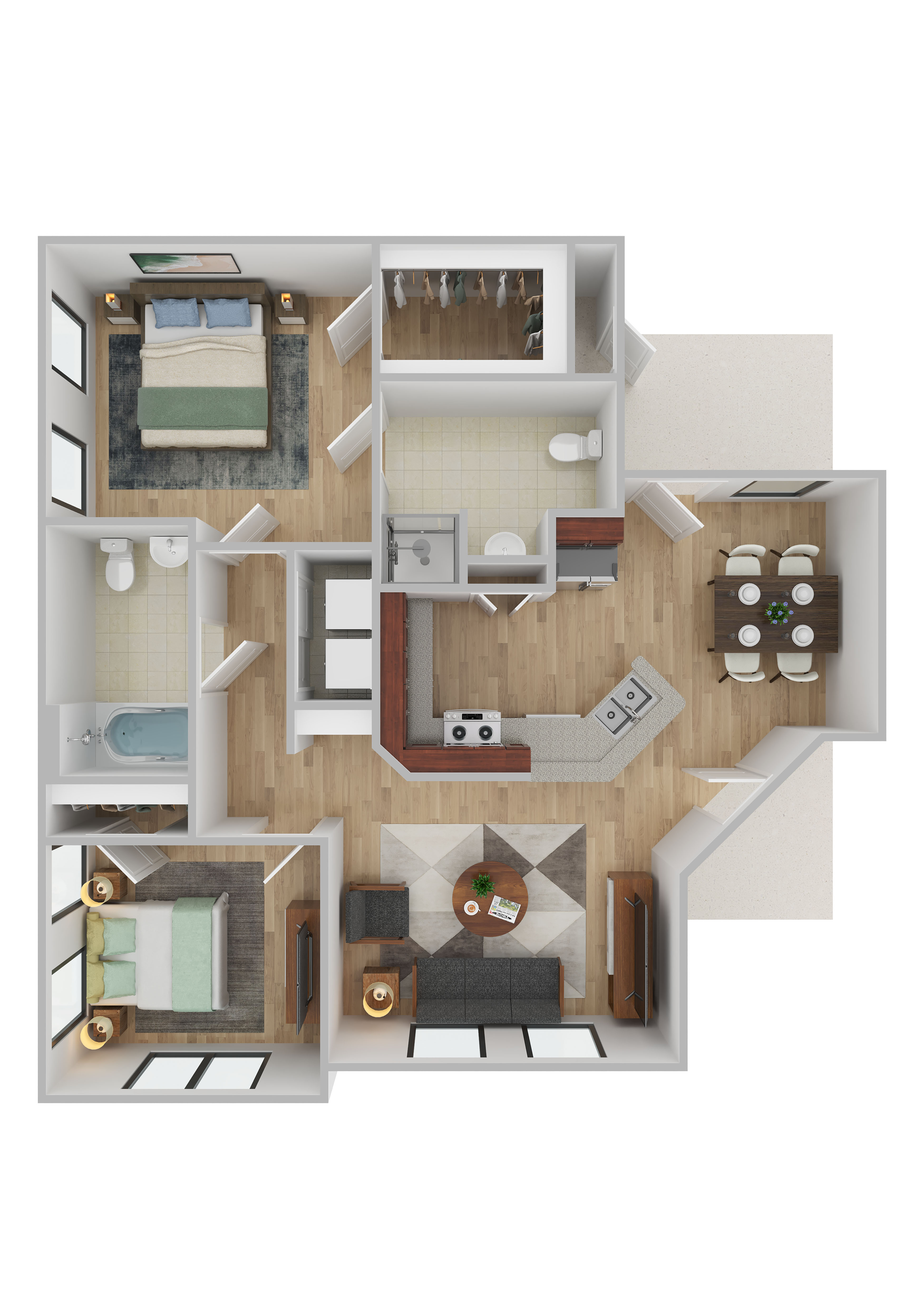 Floor plan for 2 beds, 2 baths, 917 sqft